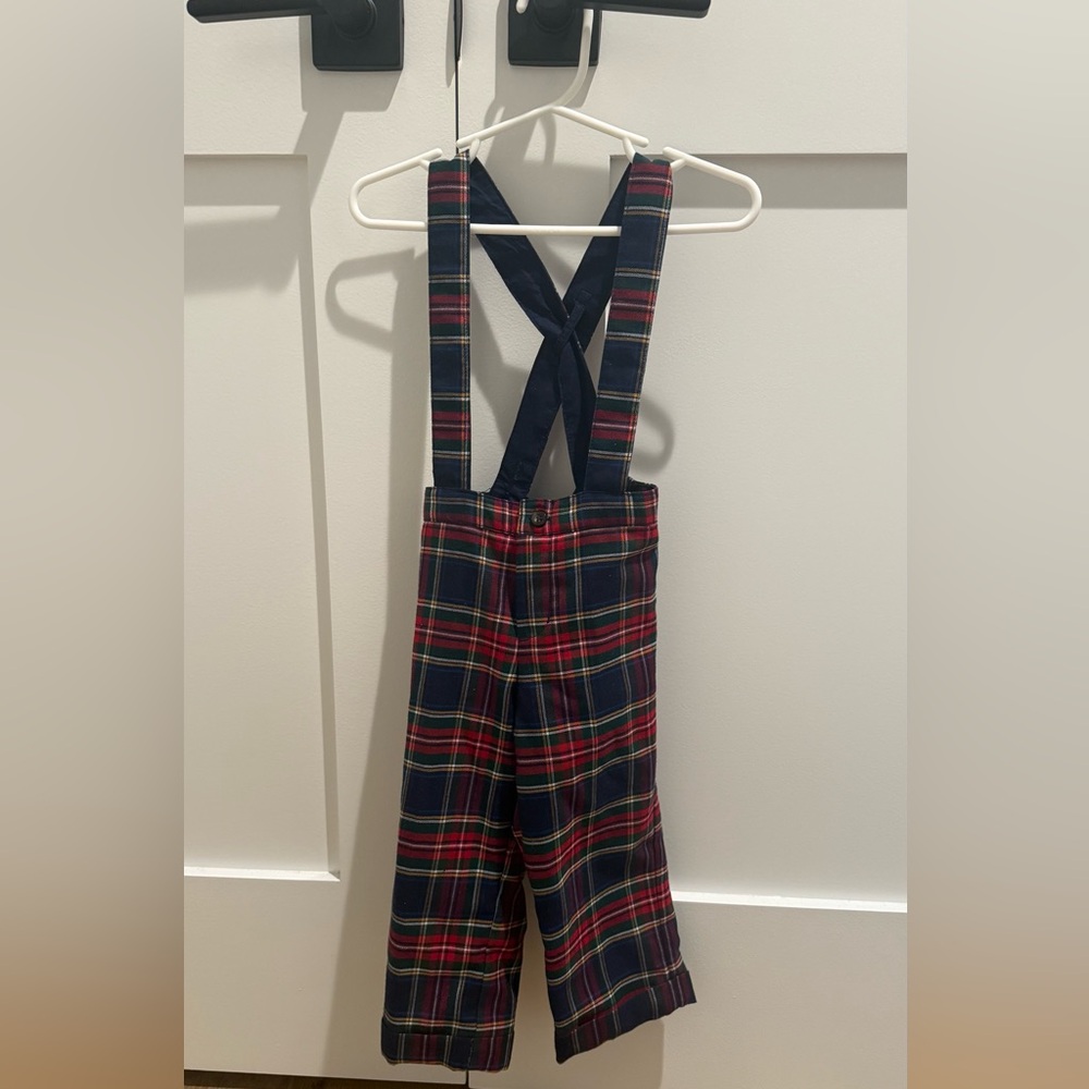 Janie and Jack Plaid Suspender Pants - Red and Blue